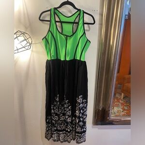 Green and Black Swim top Sleeveless Floral Hem crepe Dress